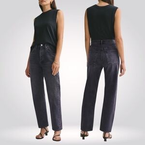 AGOLDE Womens ‘90s Mid Rise Loose Fit Straight Leg Black Jeans Photogram Size 28